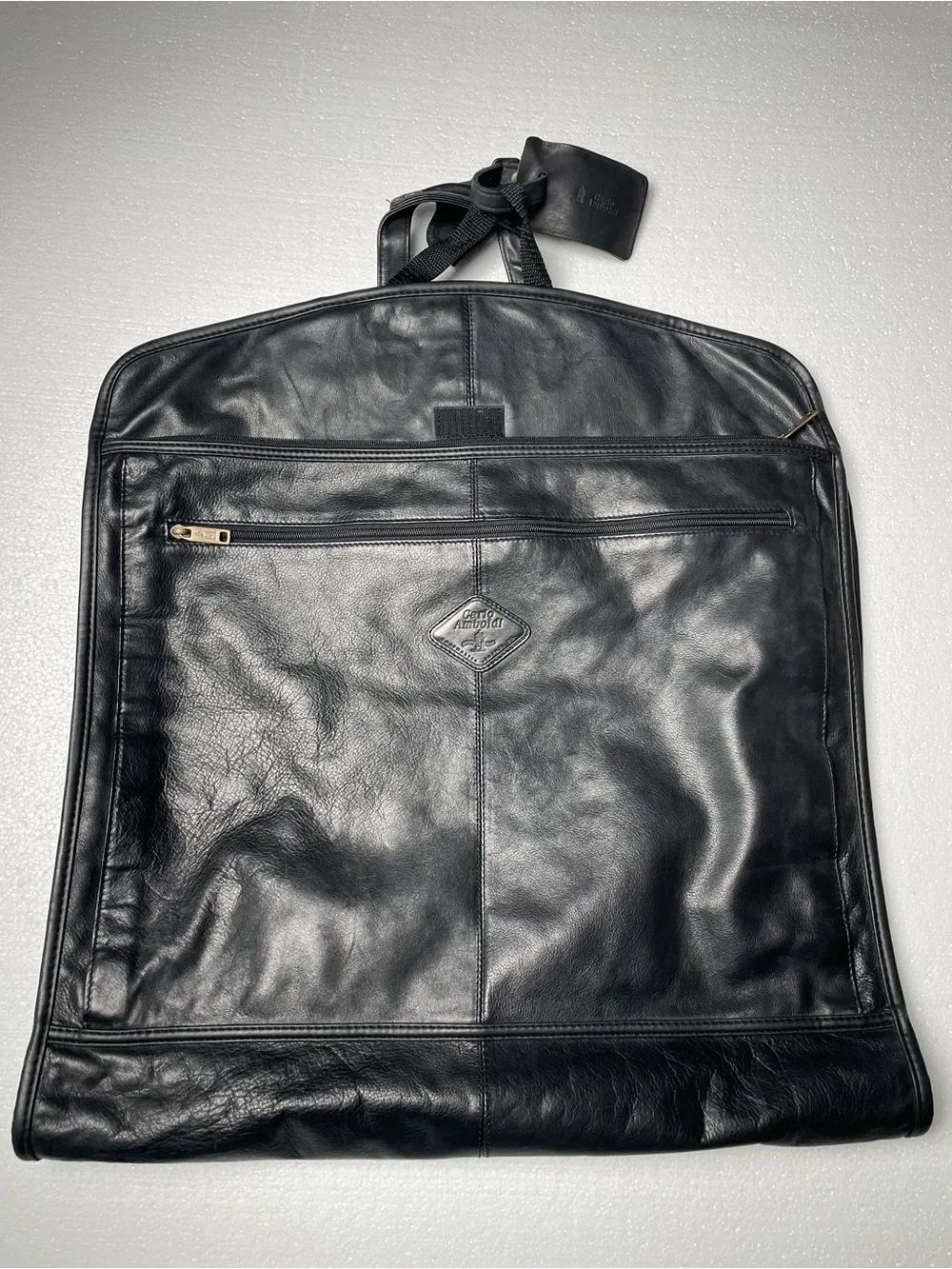 Black Leather Laptop Briefcase with Front Zip Pocket - Unbranded